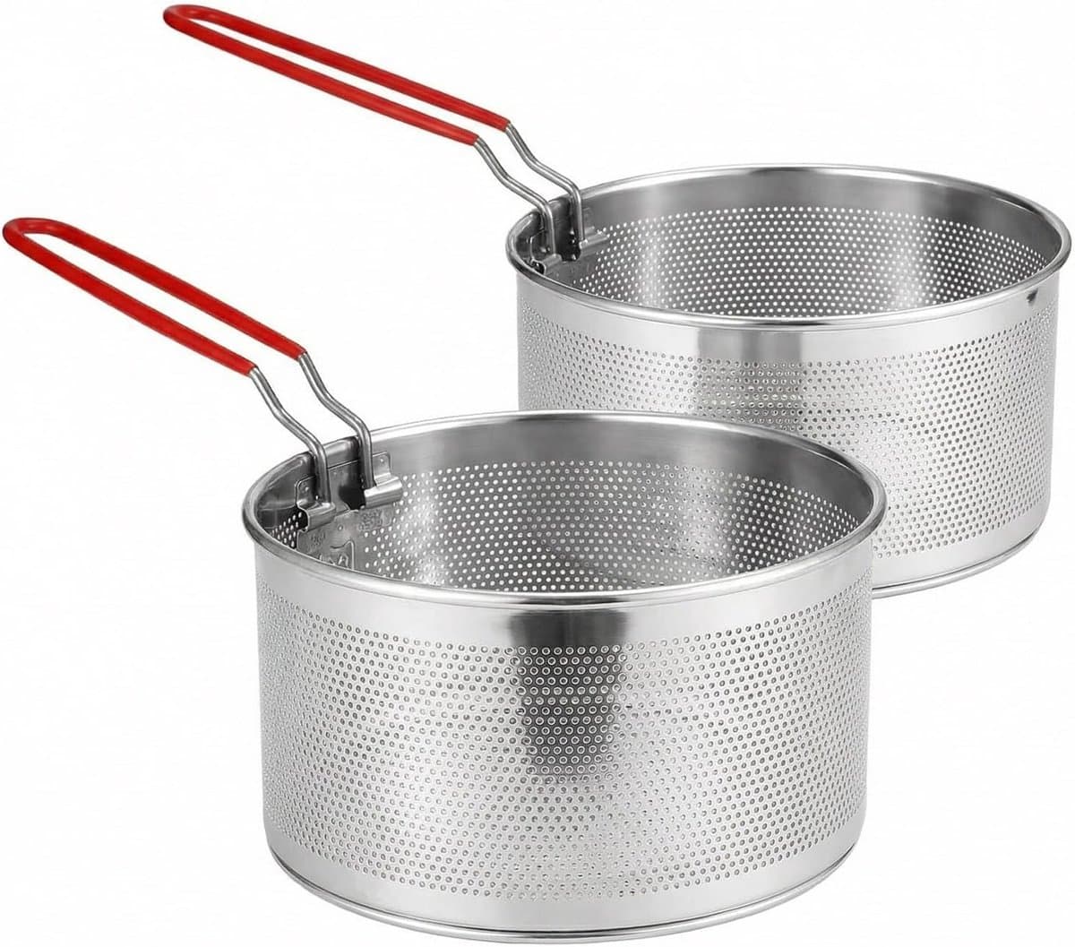 Diepvriesmand voor koken, pastascheider, roestvrijstalen frituurmand met afneembare zeef, ideaal voor frietjes en groenten (17.8 cm + 19.8 cm)