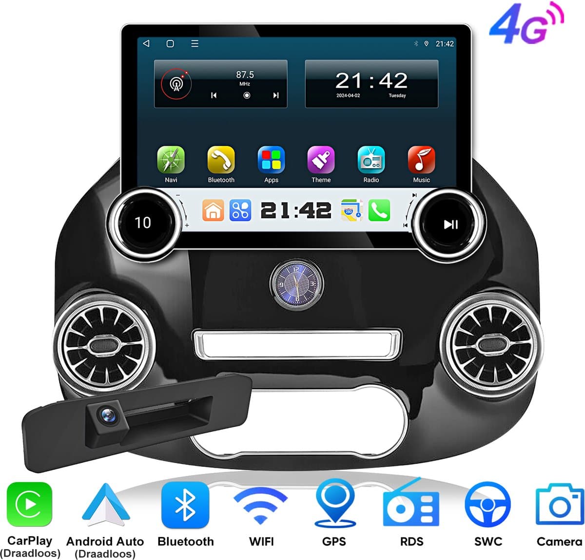 JUNSUN Autoradio - Geschikt voor Mercedes-Benz Vito 3 (W447 ) 2014-2024 - Octa Core 11,5'' 6+128 GB Android 15 GPS-navigatie 4G SWC/ Android Auto/ Carplay/ Bluetooth/ FM/ RDS/ DSP + Camera