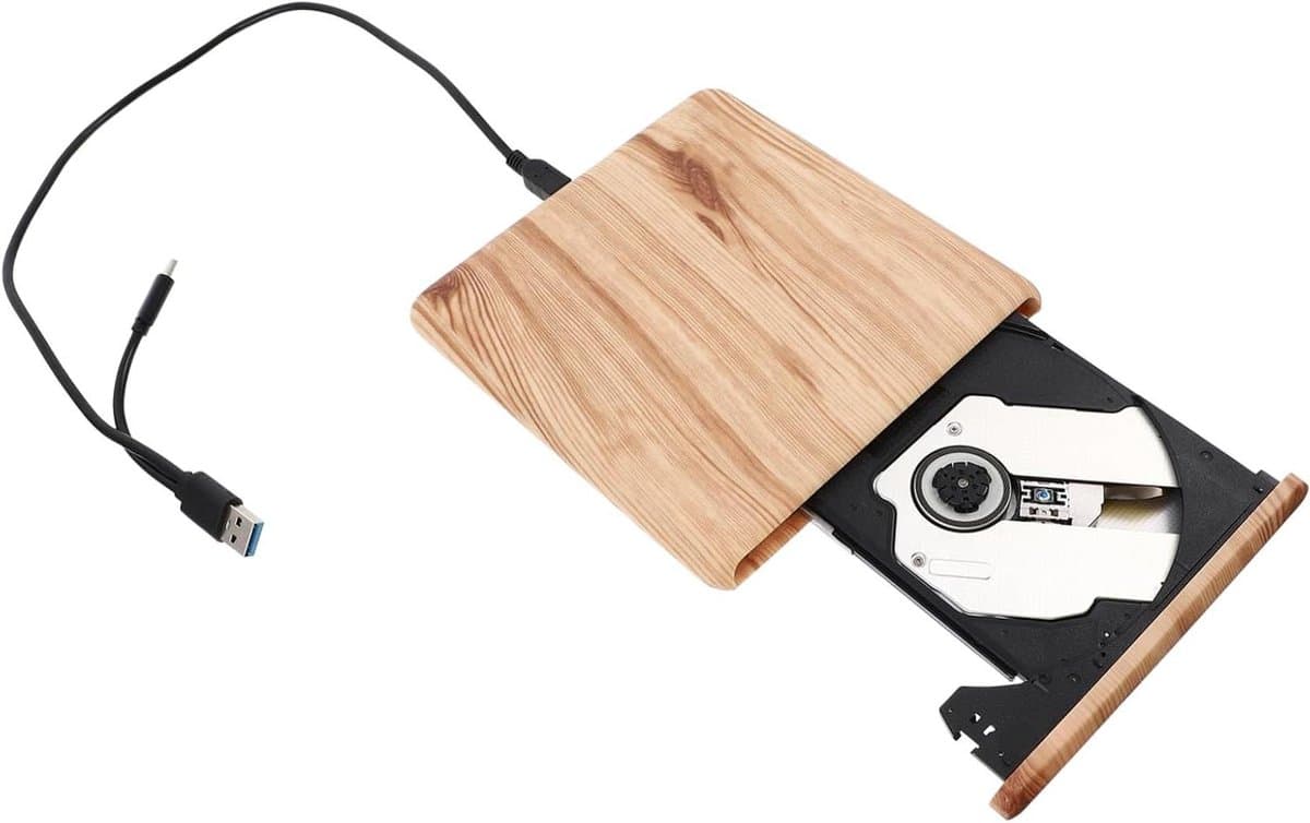 Externe Cd/Dvd Brander - Optisch Station - Gegevens Backuppen - Dun Lichtgewicht - 15.5cm Breed - Houtnerf