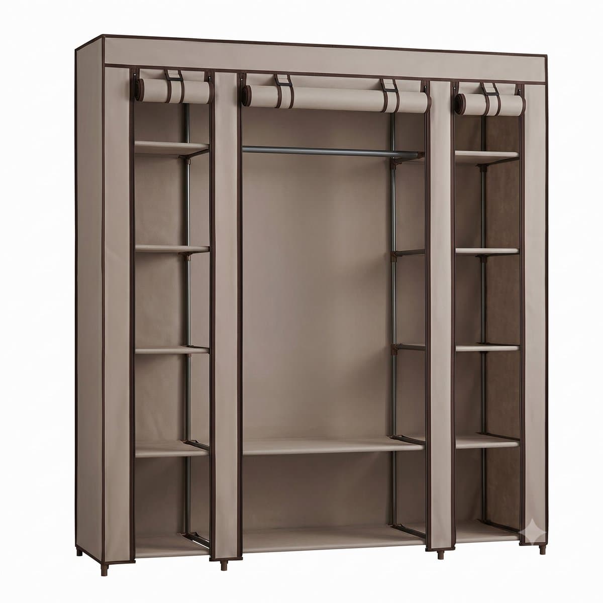 NordHaus Stoffen Kledingkast met Hangroede en 12 Opbergvakken - Opvouwbare Garderobekast - Grote Opbergruimte - Taupe - 150x45x175 cm