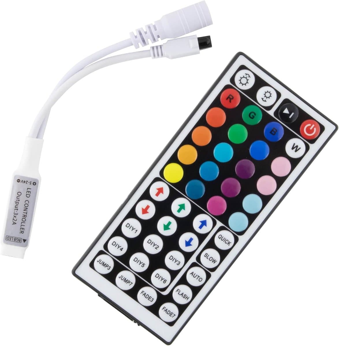 Mini RGB LED Strip Controller met 44-toetsen Afstandsbediening - 12V Dimmer en Kleurwisselaar
