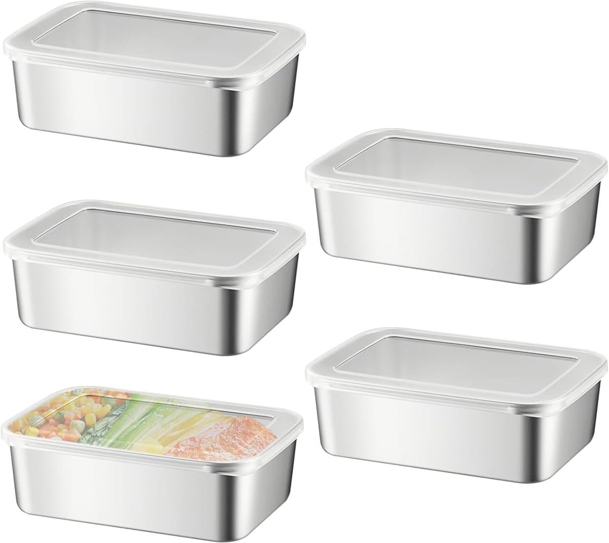 Set van 5 Luchtdichte RVS Voorraadbakken 1100ml - Ideaal voor Oven en Vriezer