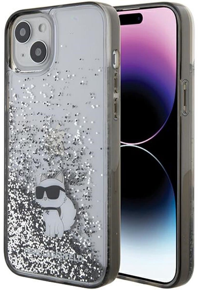 Karl - Lagerfeld - Liquid Glitter Choupette hoesje voor iPhone - 15 - Plus - transparant