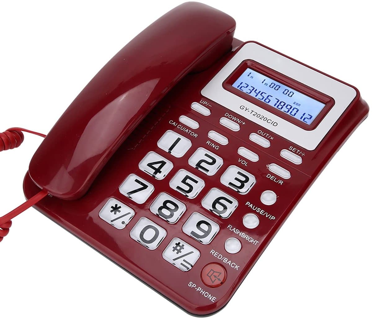Dailygoody - Vaste Telefoon - Grote Toetsen - Luidsprekerweergave - Rood - Desktoptelefoon - Geschikt voor Thuis en Kantoor - GY-T2020CID