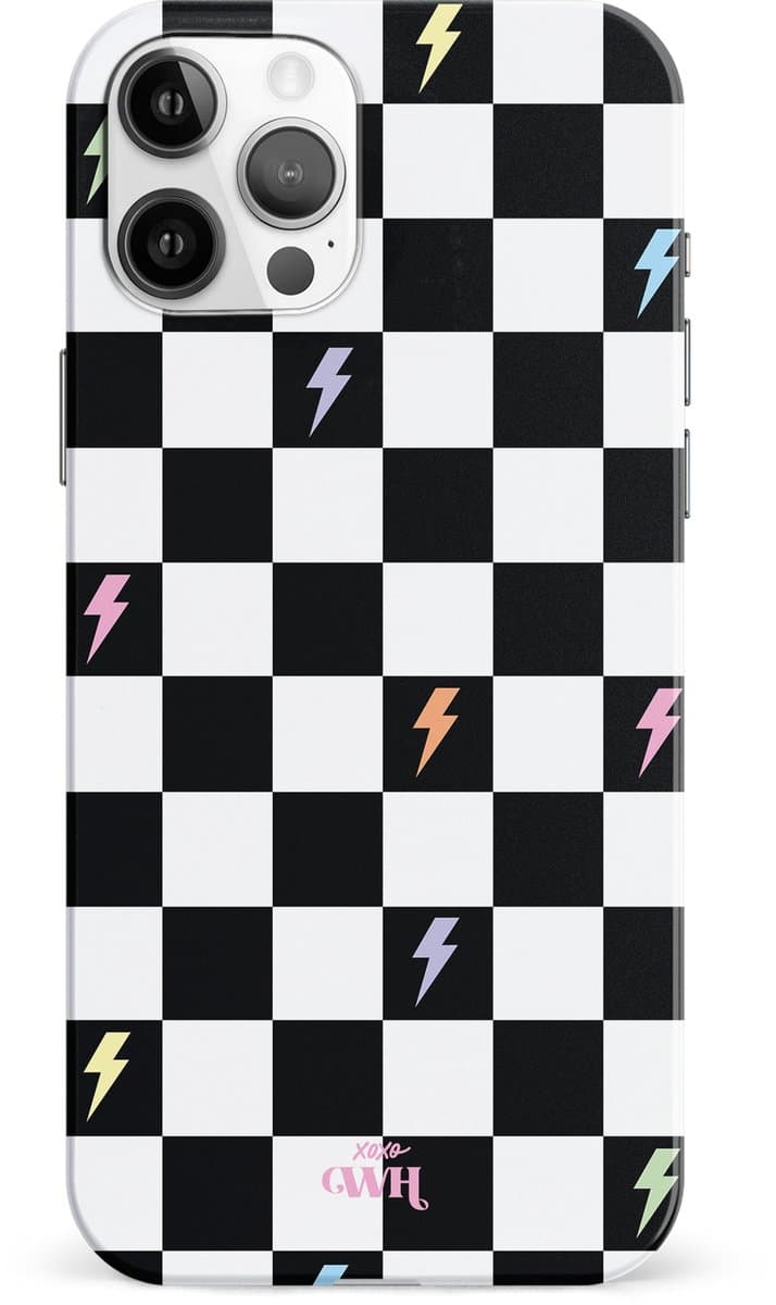 xoxo Wildhearts Thunderstruck - Single Layer - Hard Case geschikt voor iPhone 11 Pro hoesje - Bliksem hoesje - Dames hoesje geschikt voor iPhone 11 Pro hoesje - Case geschikt voor iPhone 11 Pro hoesje - beschermhoes - geblokt - zwart / wit