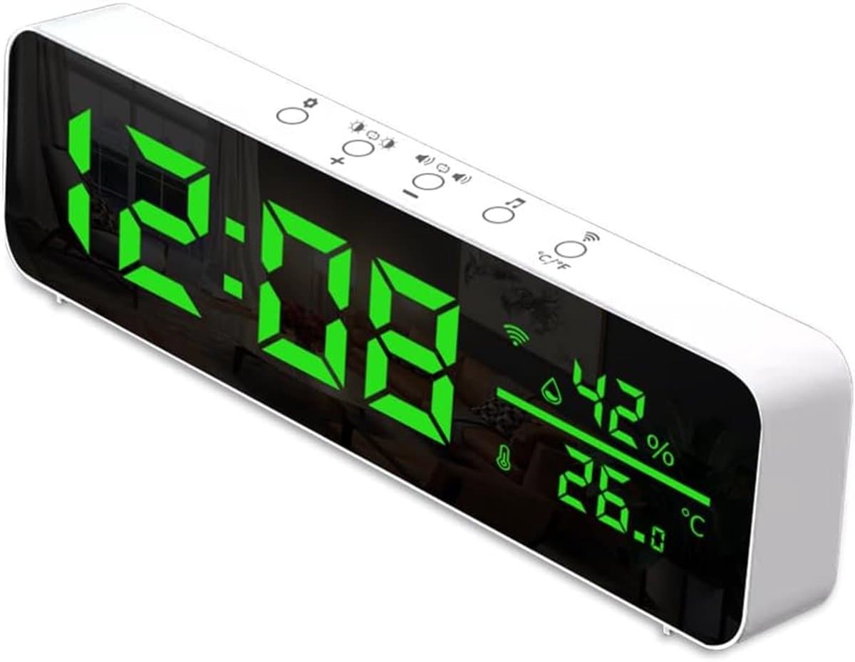 Digitale Klok - Wekker Thermometer - Real-time Monitoring - App Bediening - 24 cm Breed - Wit