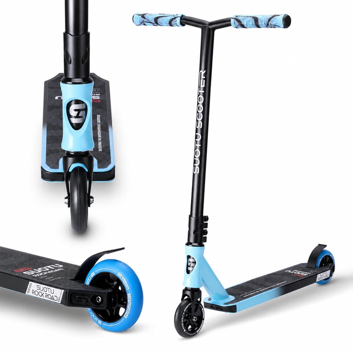 Suotu Stuntstep - Step - Kinderstep - Silent axle - Speelgoed Jongens/Meisjes - Aluminium - Blauw/Zwart