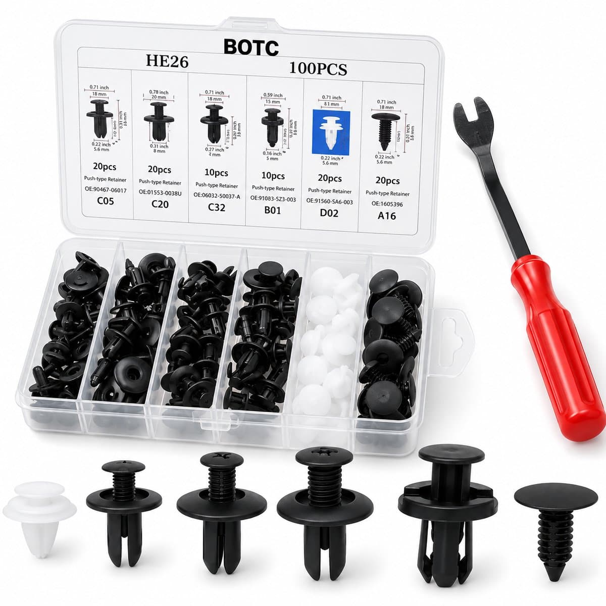 BOTC 100 Delige Auto Carrosserie Clips - Bekleding Clips - Fender Clips - met 1 Auto Dashboard Deurpaneel verwijder Tool