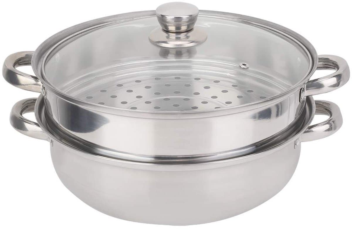 OmGoods - Dailygoody - Stoompannenset - Stoompan voor koken - Hoogwaardige kwaliteit - Zilver - Vaatwasserbestendig - Perfect voor dagelijks gebruik - 2 lagen
