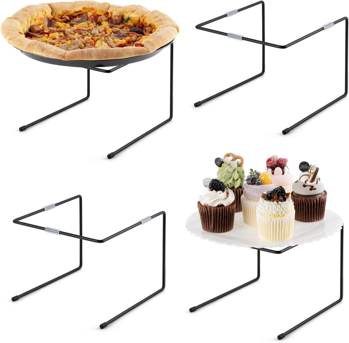YYV Pizzastandaard Met Antislipmatjes, 4 Stuks, Zwarte Metalen Displayrek voor Pizza's - voor Feesten, Bruiloften, Familiediners of Restaurants
