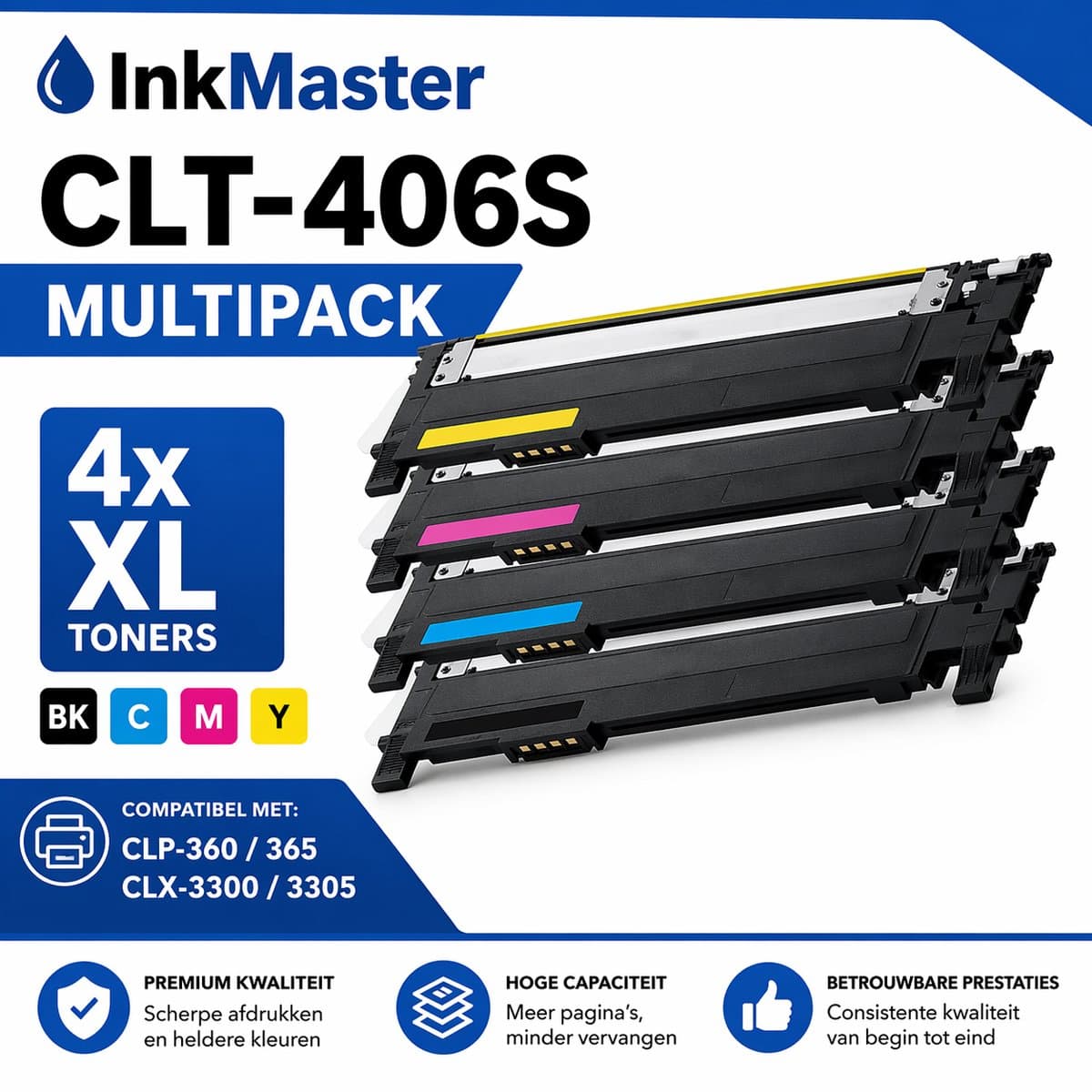 Inkmaster premium Huismerk  Multipack 4 XXL toners voor Samsung CLT-406 S voor Samsung CLP-360 / CLP-360N / CLP-360ND / CLP-360 Series / CLP-365 / CLP-365W / CLX-3300 / CLX-3300 Series / CLX-3305 / CLX-3305FN / CLX-3305FW / CLX-3305 Series / CLX-3305