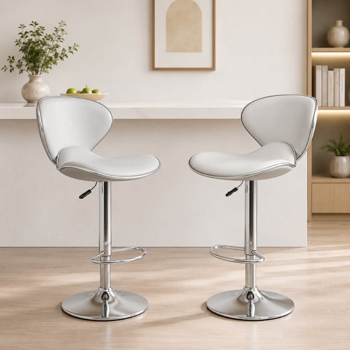 Aashly Barkruk Set van 2 – Verstelbare Kunstleren Barstoelen met Rugleuning & Voetensteun – Moderne Keukenkrukken voor Keukeneiland en Bar