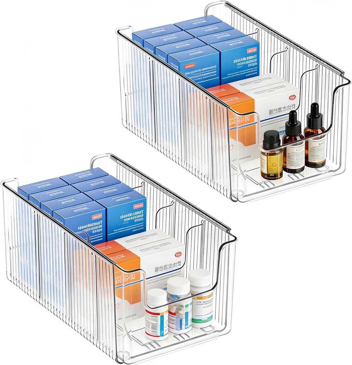 Set van 2 Koelkastorganizers, Doorzichtige Opbergdozen voor Voedsel, Uitbreidbare Organizer voor Makeup en Medicijnen, Ideaal voor Snacks, Specerijen en Sieraden