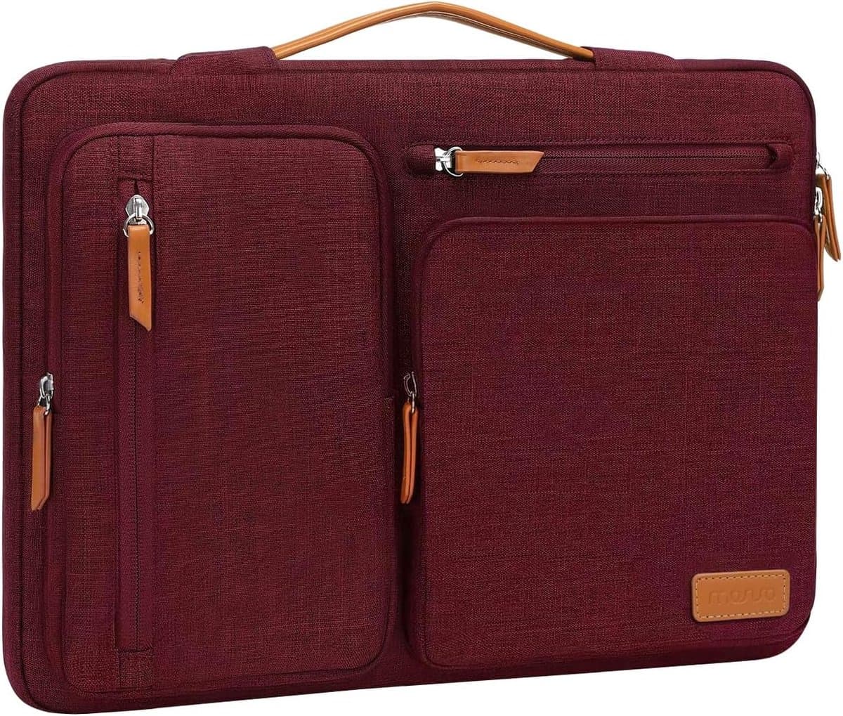 MOSISO 360 bescherming laptoptas 16 inch, 15-15,6 inch, laptoptas, hoes compatibel met MacBook Pro 16 inch, Lenovo HP Acer Dell ASUS, zijopeningsvak met 4 vakken met ritssluiting en handvat, wijnrood