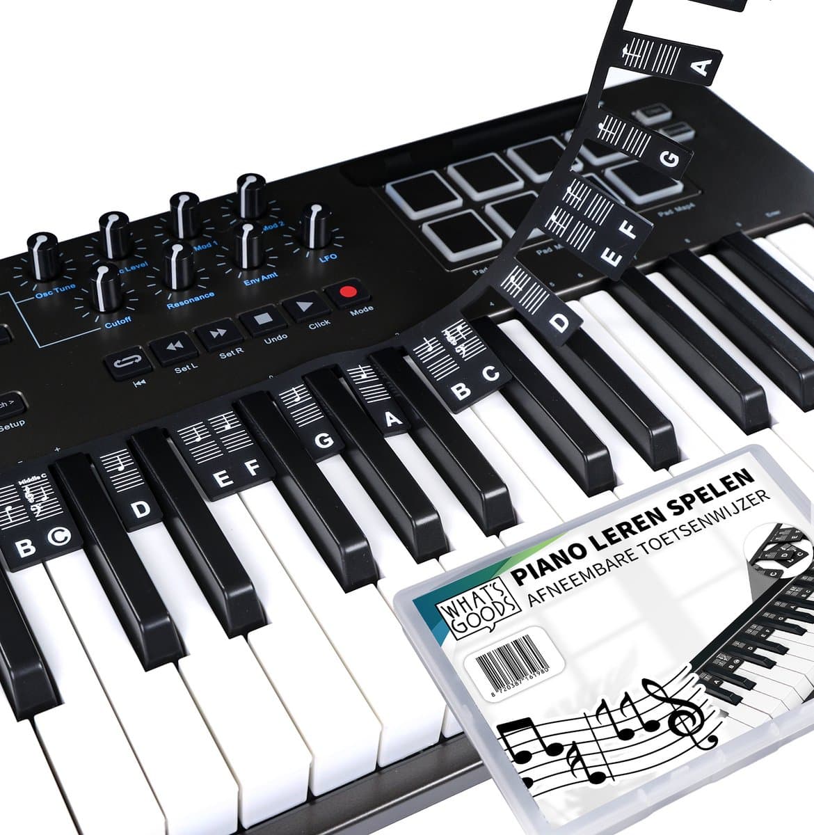 What's Goods - Afneembare siliconen piano toetsenwijzer - Piano (muzieknoten) leren spelen - 88 toetsen - Piano stickers - Zwart