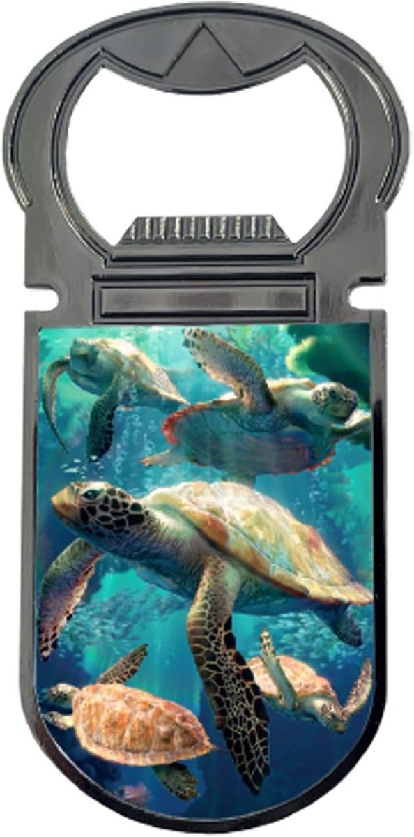 Flesopener - Koelkastmagneet - Drankjes Openen - 3D Zee Schildpad - 9 x 45 cm - Zwart