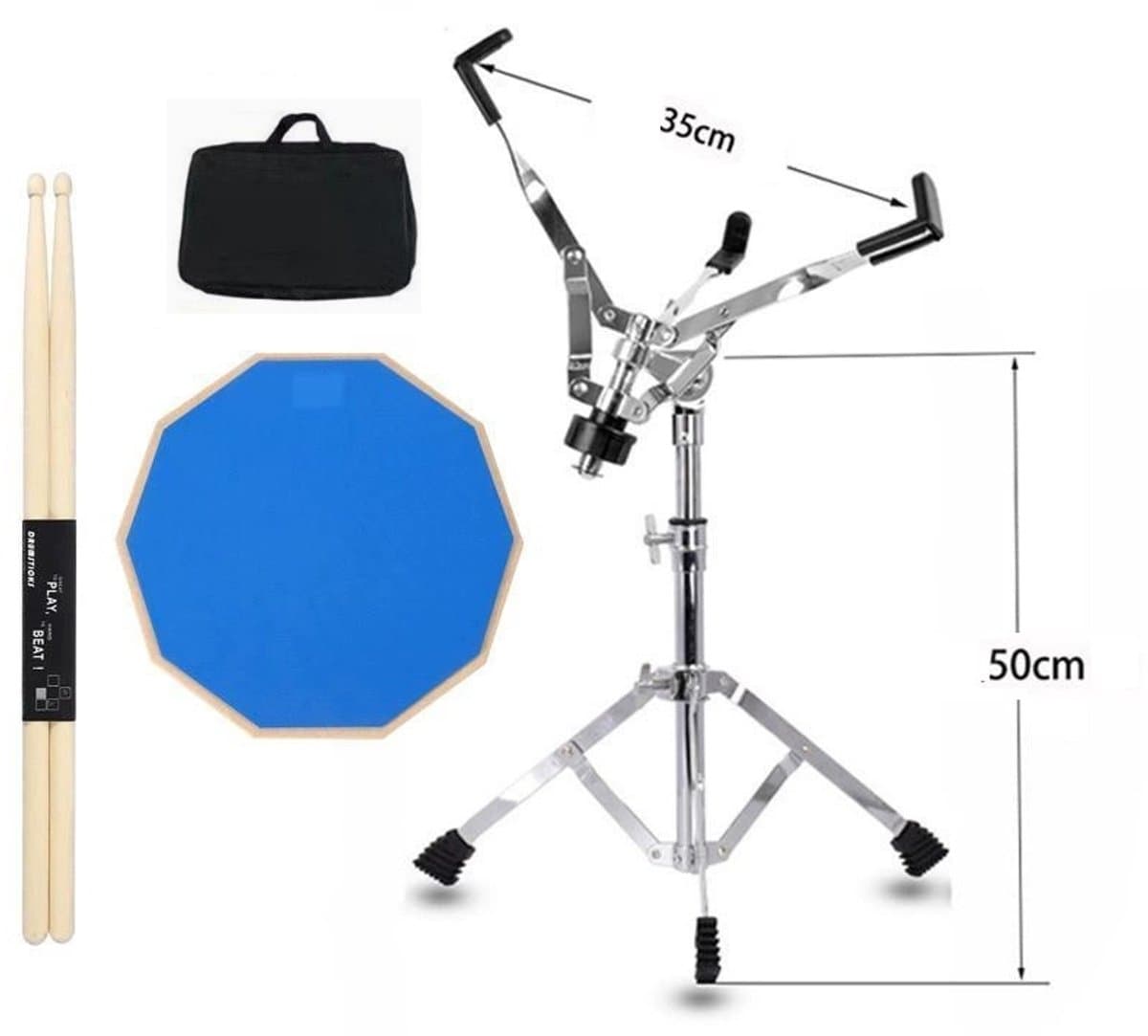 Knobbout Music United 12-inch Professionele Stille Oefendrumset – Verstelbare Stalen Standaard, Tas & Haak – Blauw