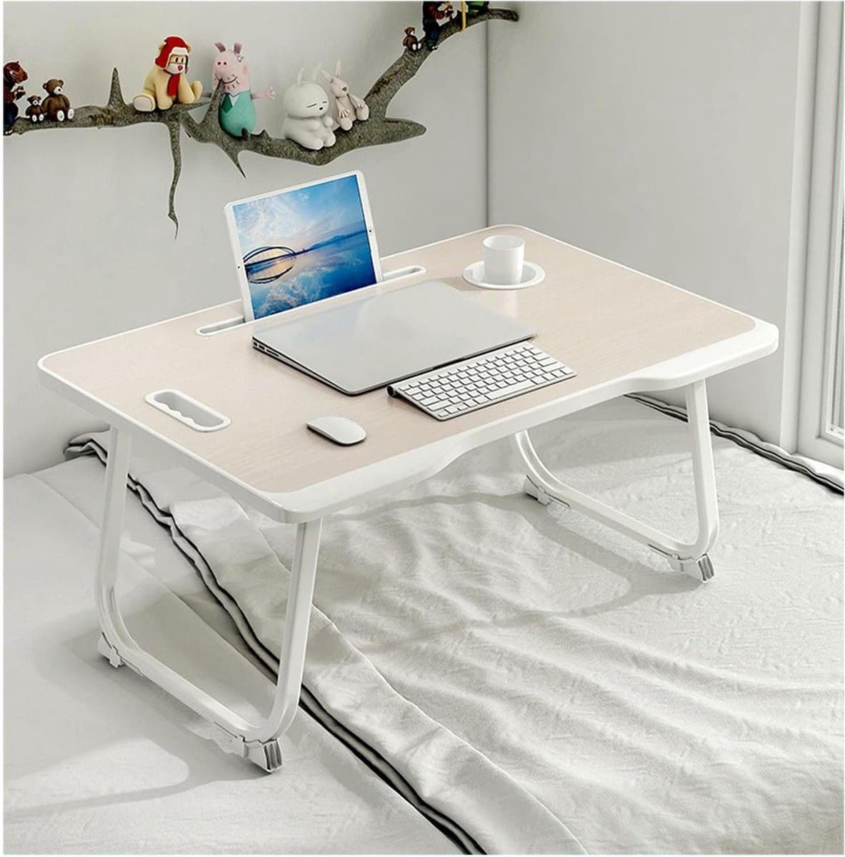 Opvouwbaar Bedtafeltje - Laptop Tafel - Comfortabel Werken - Inklapbare Poten - 60x40 cm - Houtkleur