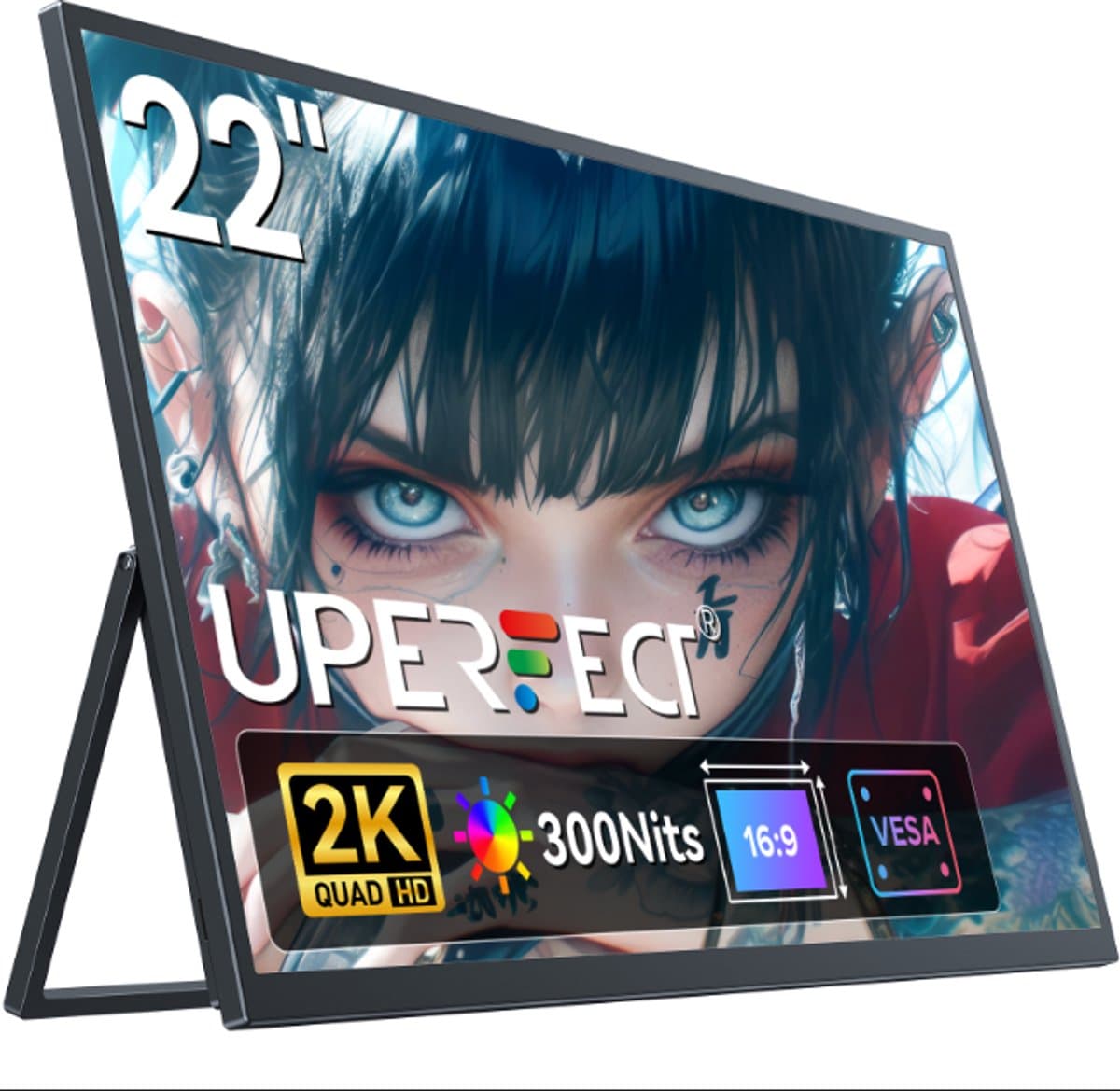 UPERFECT Portable Monitor T01 22" 2K IPS Draagbaar Monitor 100% sRGB + USB-C Opladen voor Thuiswerken/Gaming for Laptop/Switch/MacBook VESA Mount
