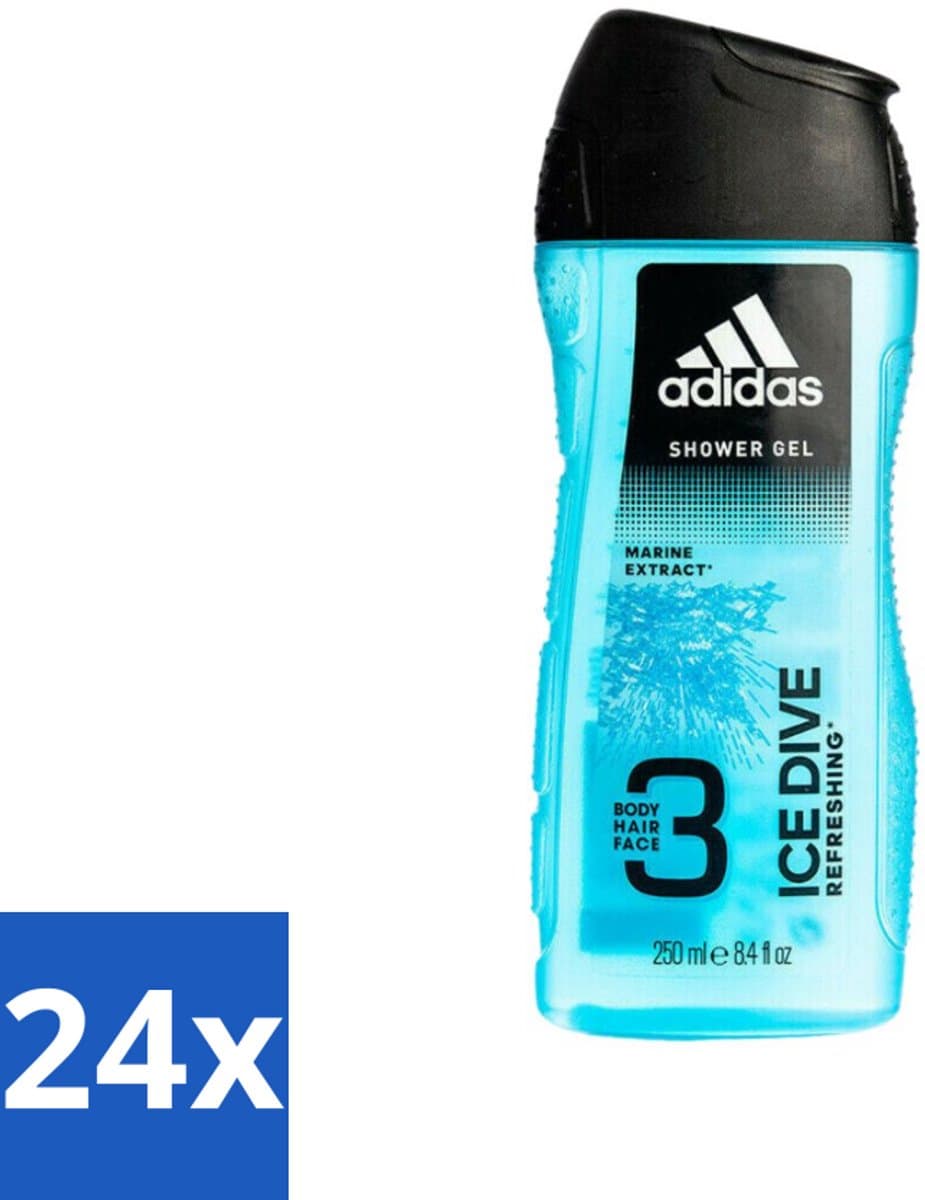 Adidas - 3-in-1 Douchegel - Ice Dive Refreshing - Marine Extract - 250 ml - Voordeelverpakking - 24 stuks