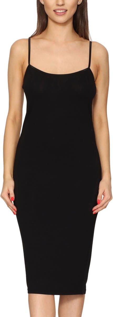 Merry Style MS-MS10-402-UW Dames Onderjurk - Nachthemd - lang - ronde hals - verstelbare Spaghetti bandjes - Viscose - Zwart - XS