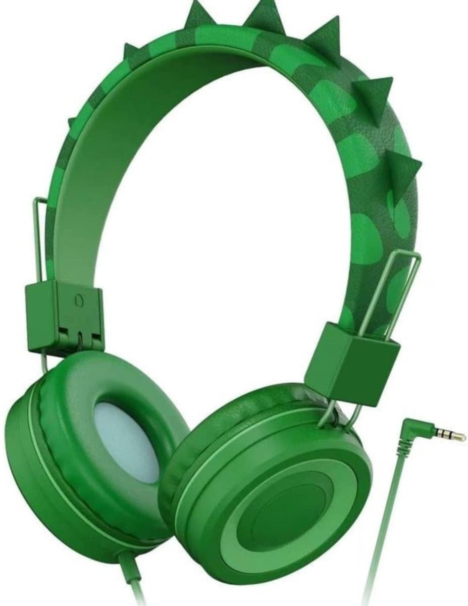 Intelectro Koptelefoon voor Kinderen - Dino Geïnspireerde Hoofdtelefoon voor Avontuurlijke Kids - Comfortabel en Opvouwbaar - Ingebouwde Microfoon - Hoge Compatibiliteit - Volumebeperking voor Kinderen - Groen - Levering Sneller dan Aangegeven!
