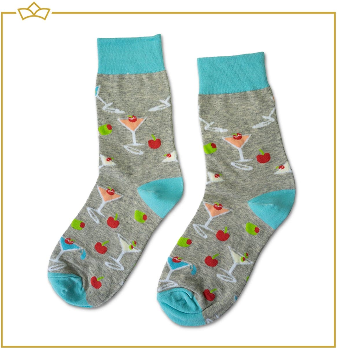 ATTREZZO® Grappige sokken - Cocktail - Maat 42-47 - Grijs