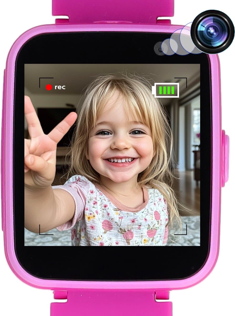 Smartwatch Kinderen met Camera en SD-kaart - Rekenmachine, Zaklamp, Alarm, Timer - 9 Spelletjes - Touchscreen - Educatief speelgoed 3 Jaar - Kids - Kinderhorloge Meisjes / Jongens - Roze - Cadeautje - 3, 4, 5, 6, 7, 8, 9, 10, 11+ Jaar - Soundlogic