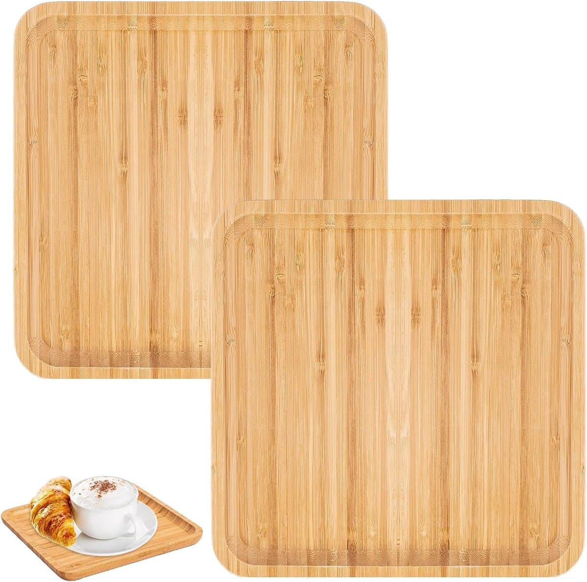 Selbro ® Bamboe dienblad, 2 stuks, vierkant, serveerschaal, decoratief dienblad - 18 cm x 18 cm x 2 cm