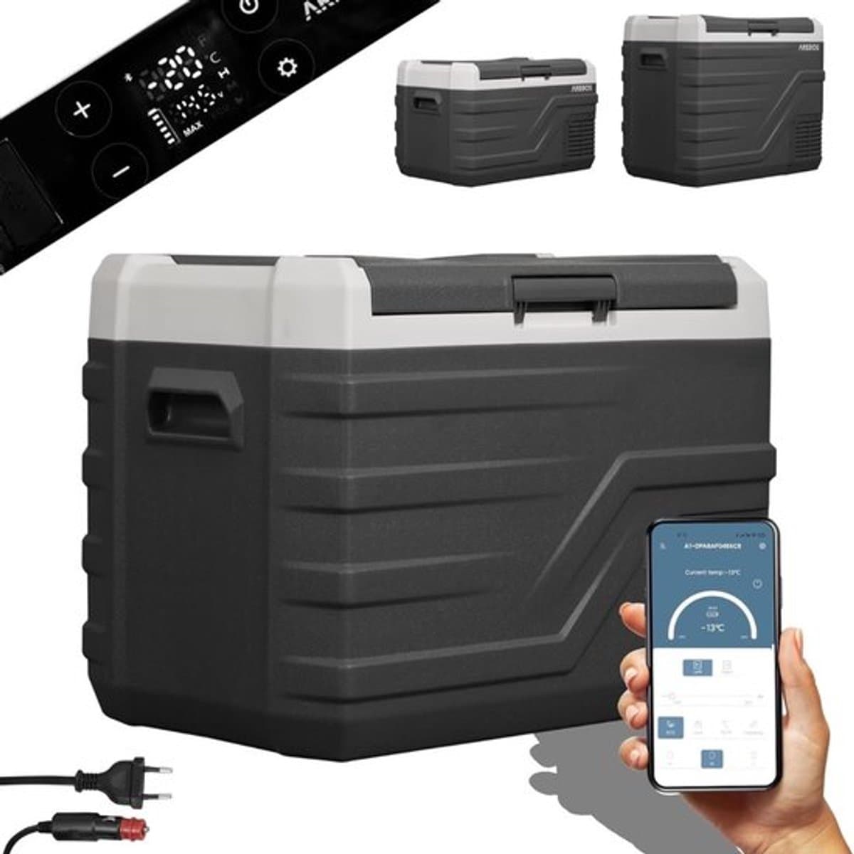 Thuys – Compressor Koelbox – Draagbare Hybride – Mini Koelkast – Met ECO Modus – Bediening met App – Multifunctioneel Design – Antraciet