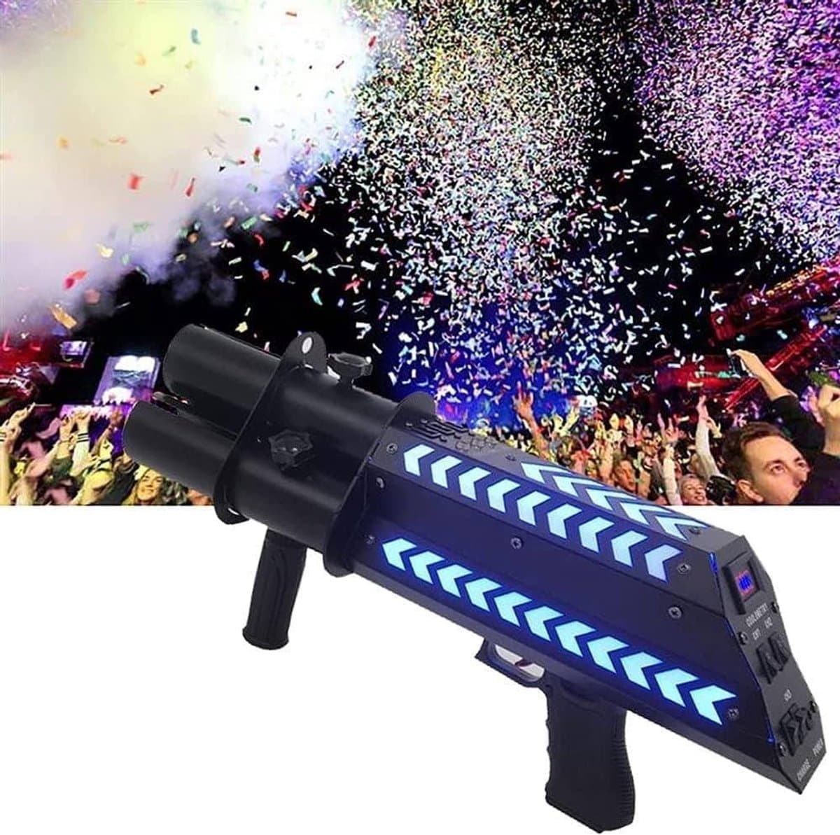 Confetti Shooter 3-Way (Ingebouwde Oplaadbare Accu) met RGB LED Verlichting – Elektrisch Confetti Afvuur Systeem