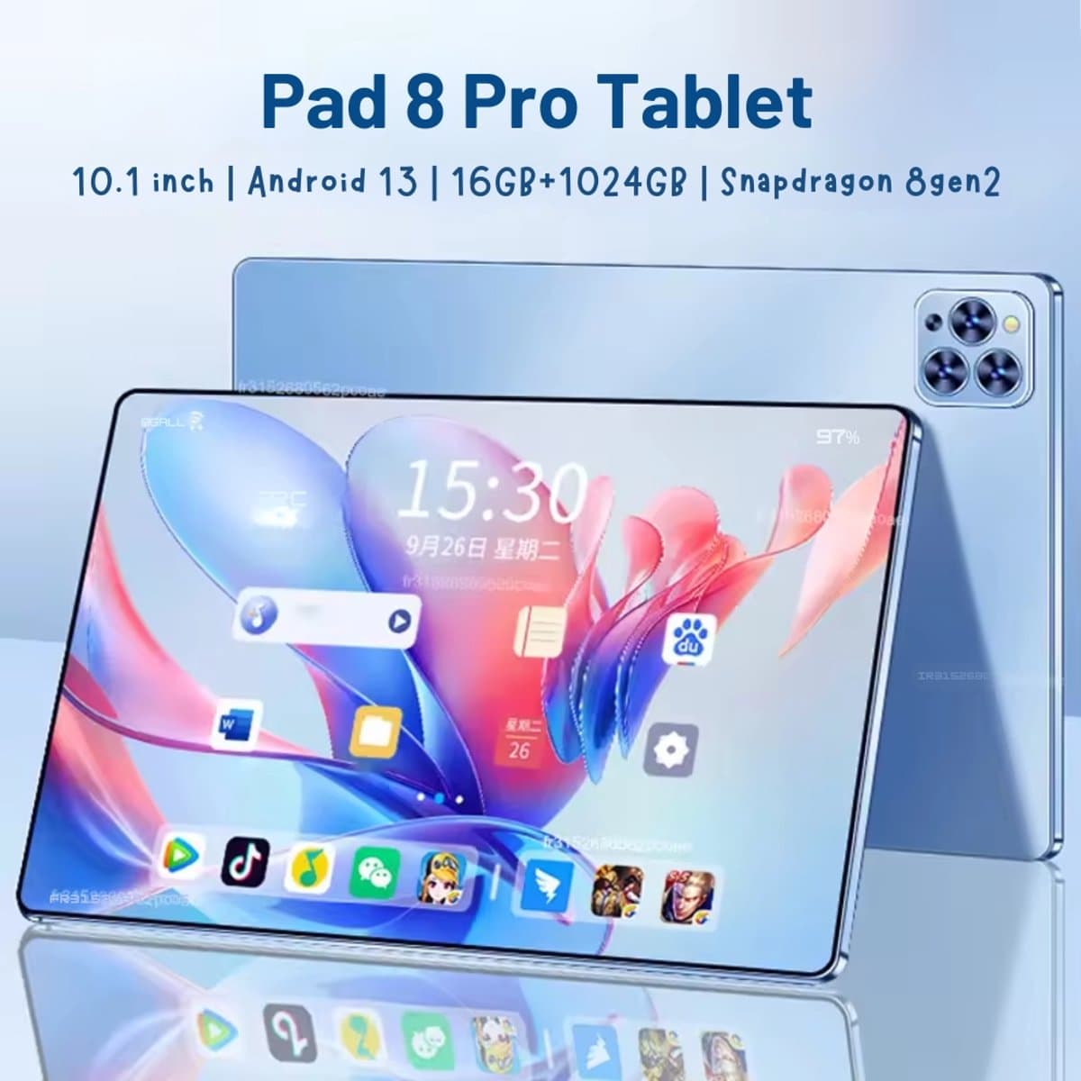 Mookes Pad 8 Pro Tablet 10.1 inch Android Global Snapdragon 8gen2 12GB 512GB10000 mah 5G Dual SIM WIFI HD Volledig Scherm - Blue