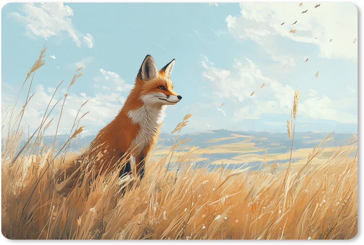 Muismat XXL 120x80 cm - Bureau onderlegger - Bureau mat Vos - Gras - Wolken - Oranje - Bureaumat - Gaming mousepad xl - Bureaulegger groot - Computer deskmat