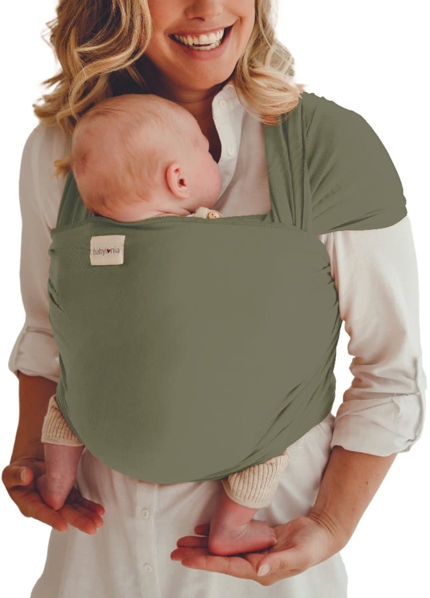 Babylonia Tricot-Slen Bamboo Ergonomische Draagdoek - Rekbare Baby Draagdoek voor Newborn t/m 15 kg - 100% Bamboo - Zijdezacht - Hypoallergeen - Antibacterieel - natuurlijke UV-filter - Buikdragen - Khaki Green - Groen