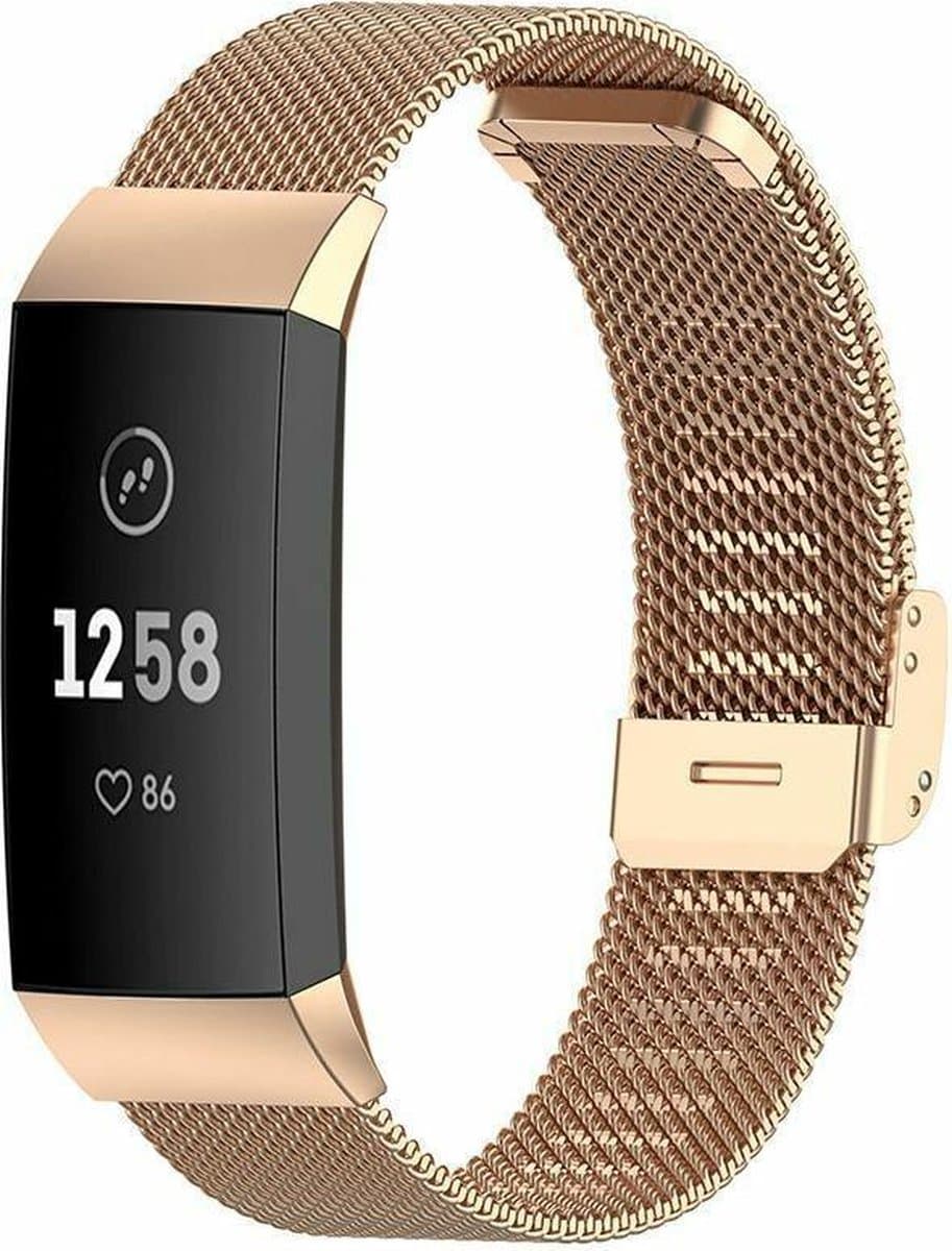 Luxe Milanese Loop Armband Voor Fitbit Charge 3/4 Horloge Bandje - Metalen iWatch Milanees Watchband Polsband - Stainless Steel Mesh Watch Band - Horlogeband - Veilige Vergrendelbare Sluiting - Small - Rosegoud Kleurig