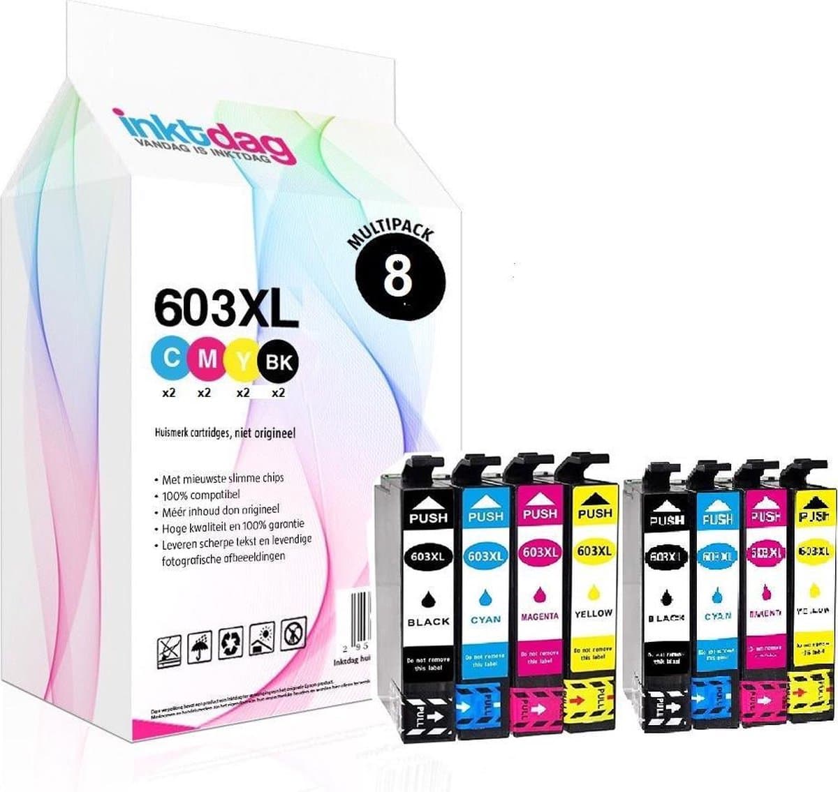 Inktdag inktcartridges voor Epson 603 inkcartridge, Epson 603XL multipack van 8 kleuren voor Epson Expression Home XP-2105 XP-3100 XP-3105 XP-4100 XP-4105 XP4155 Workforce WF-2830DWF WF-2835DWF