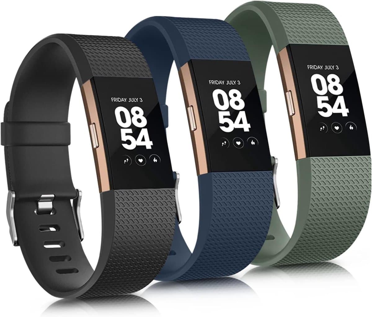 Verstelbare Silicone Sportarmbanden voor Fitbit Charge 2, 3-Pack in Zwart/Blauw/Groen, Geschikt voor Mannen en Vrouwen