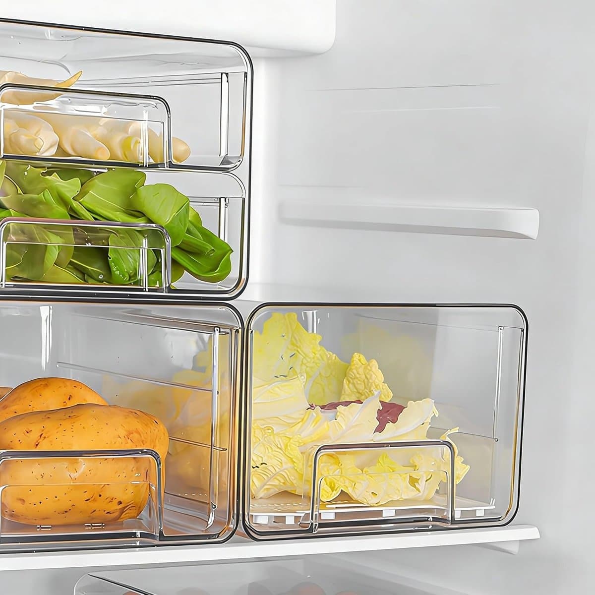Stapelen en Uitbreiden Lades voor Koelkast, Transparante Voedselopslagdozen, Keuken Organizer voor Pantry en Keuken met Efficiënte Ruimtebesparing
