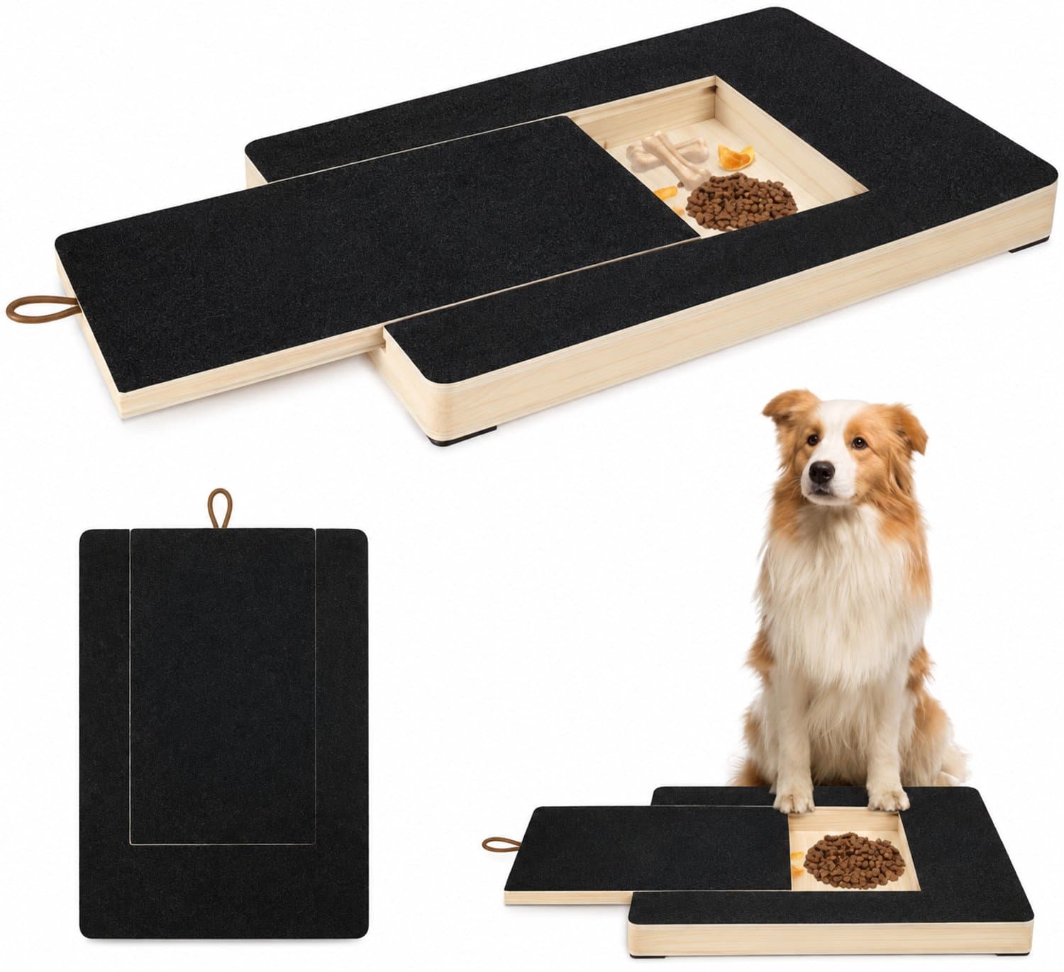 Namajunas krabplank hond - nagelvijl hond - nagelverzorging hond - met snackvak - houten nagelvijlplank - zwart