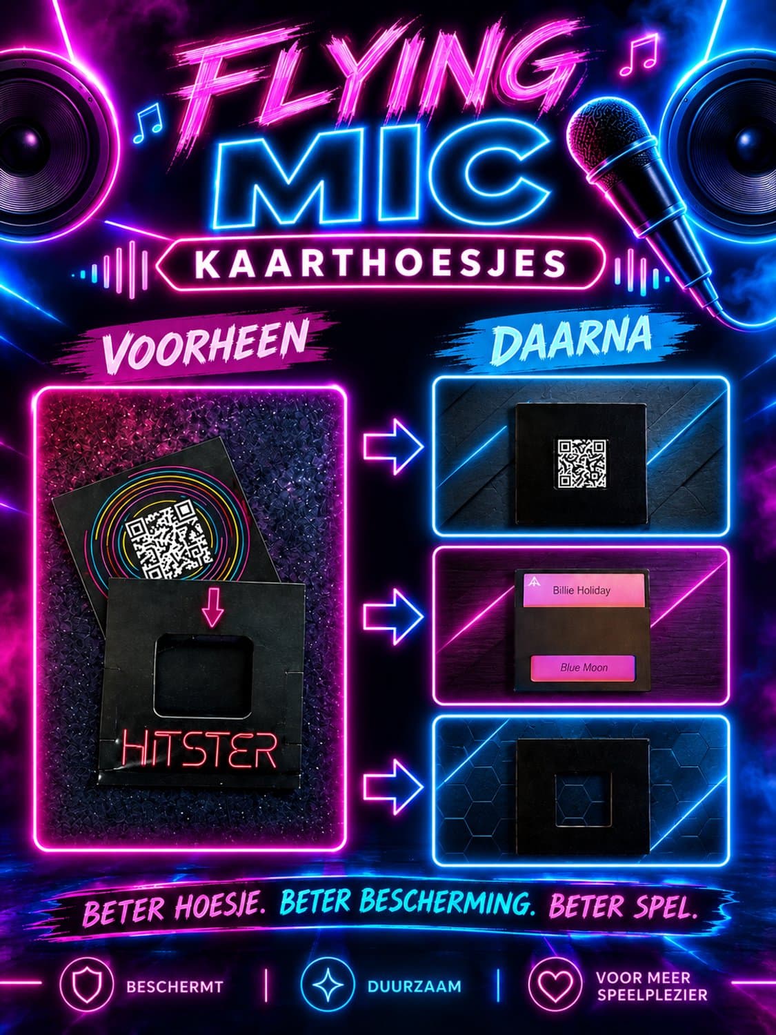 JMS® Hitster Flying Mic Kaarthoes - Geschikt voor HITSTER Flying Mic - Kaarthouder - Reveal Sleeve - Card Sleeve
