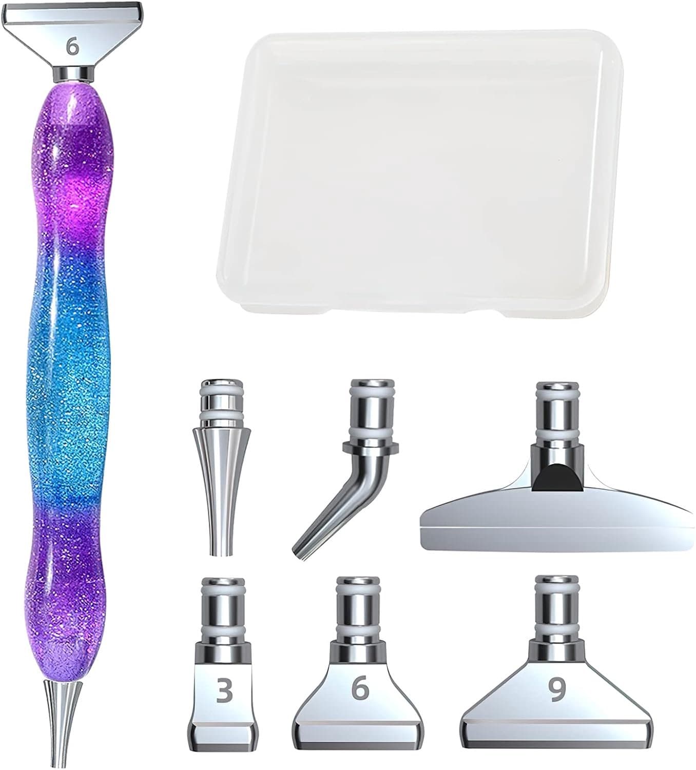 Diamond painting pennen - Met accessoires en gereedschap - Inclusief 6 verwisselbare metalen penpunten en opbergdoosje - paars