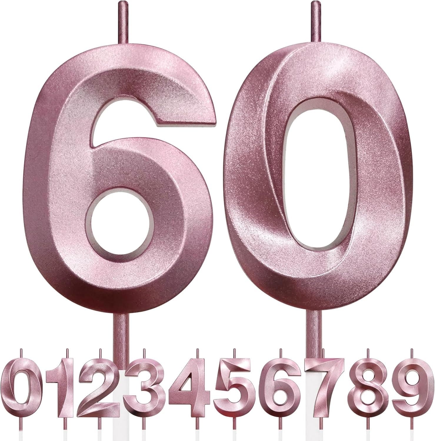 60th Birthday Candle, 3D Design Rose Gold Glitter Number Candles, Cake Topper Decorations, Cake Candle for Birthday Party, Wedding Anniversary, Baby S