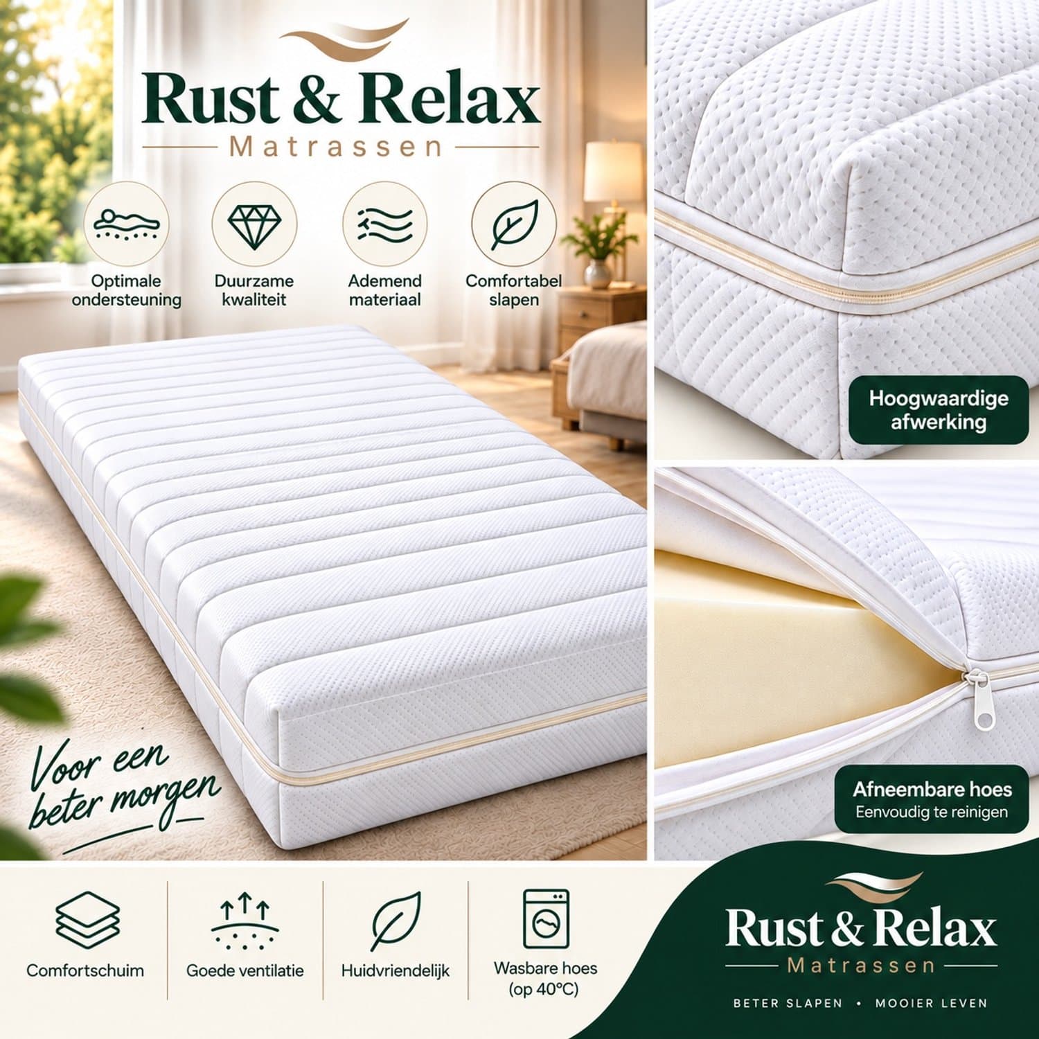 Ledikant Matras 40x85 x14cm-SG25-Anti-allergische wasbare hoes met rits.