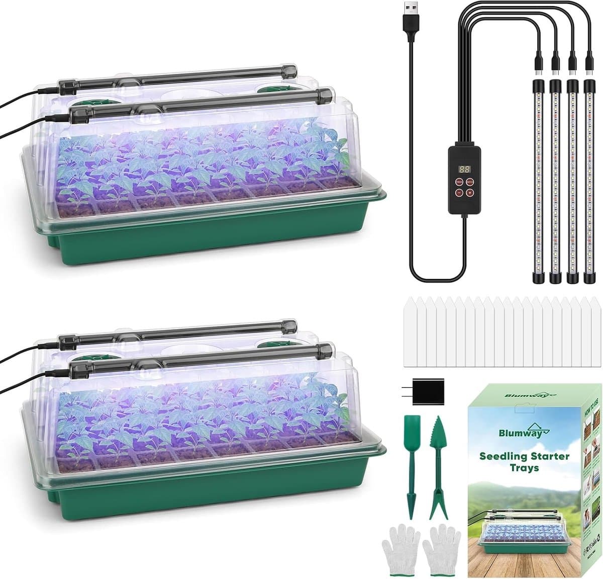 Upgrade Seedling Tablets met Groeilamp, 80 Cellen Zaaitray met Vochtigheidsdome voor Binnen, Timer en Diepe Wortelgroei voor Gezonde Planten