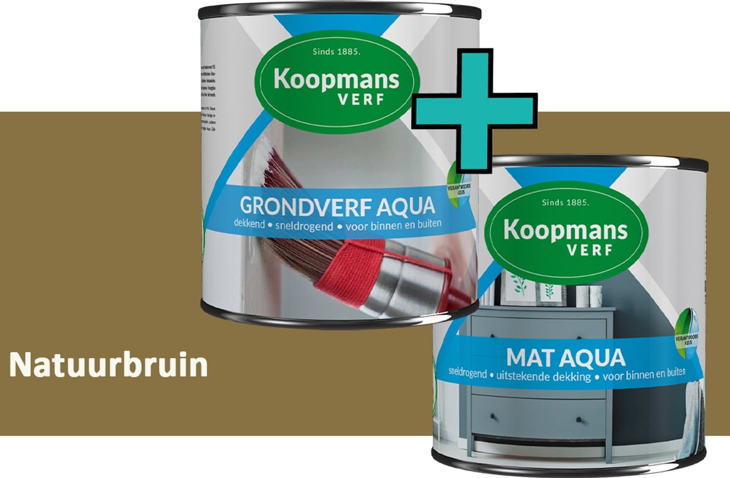 Koopmans Grondverf Aqua en Mat Aqua - grondverf en lakverf set - Natuurbruin - 2x - 2,5 l