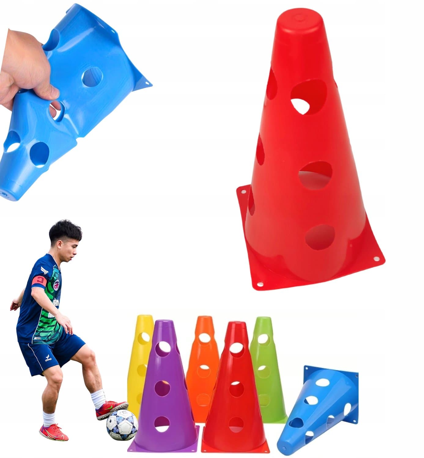 Rode Trainingspylon 23cm met Gaten voor Stokken - Voetbal Agility
