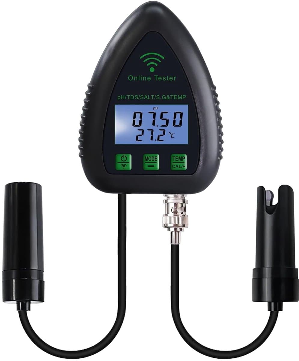 5-in-1 wifi-pH-monitor - waterkwaliteitstester - pH/S.G/TDS/zout/temperatuur 24/7, online hydrocultuurbewaking met gegevensregistratie en alarm voor aquarium, visvijver, zoutwaterzwembad