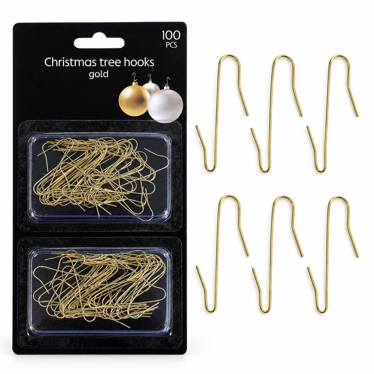 Benza - Kerstbalhaakjes Goudkleurig - 100 Stuks - Metalen Kerstboomhaakjes voor Kerstballen en Kerstversiering - 35 mm