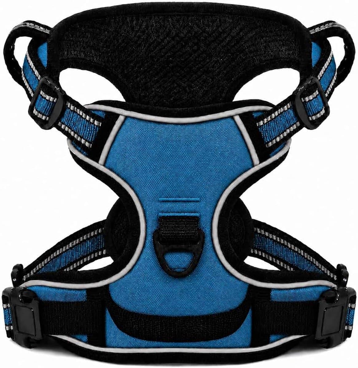 Hondentuig tegen trekken – harnas voor honden, middelgroot, verstelbaar, reflecterend, met handgreep, ademend comfort, lekvrij, wandelen – blauw (Egea Blue) M