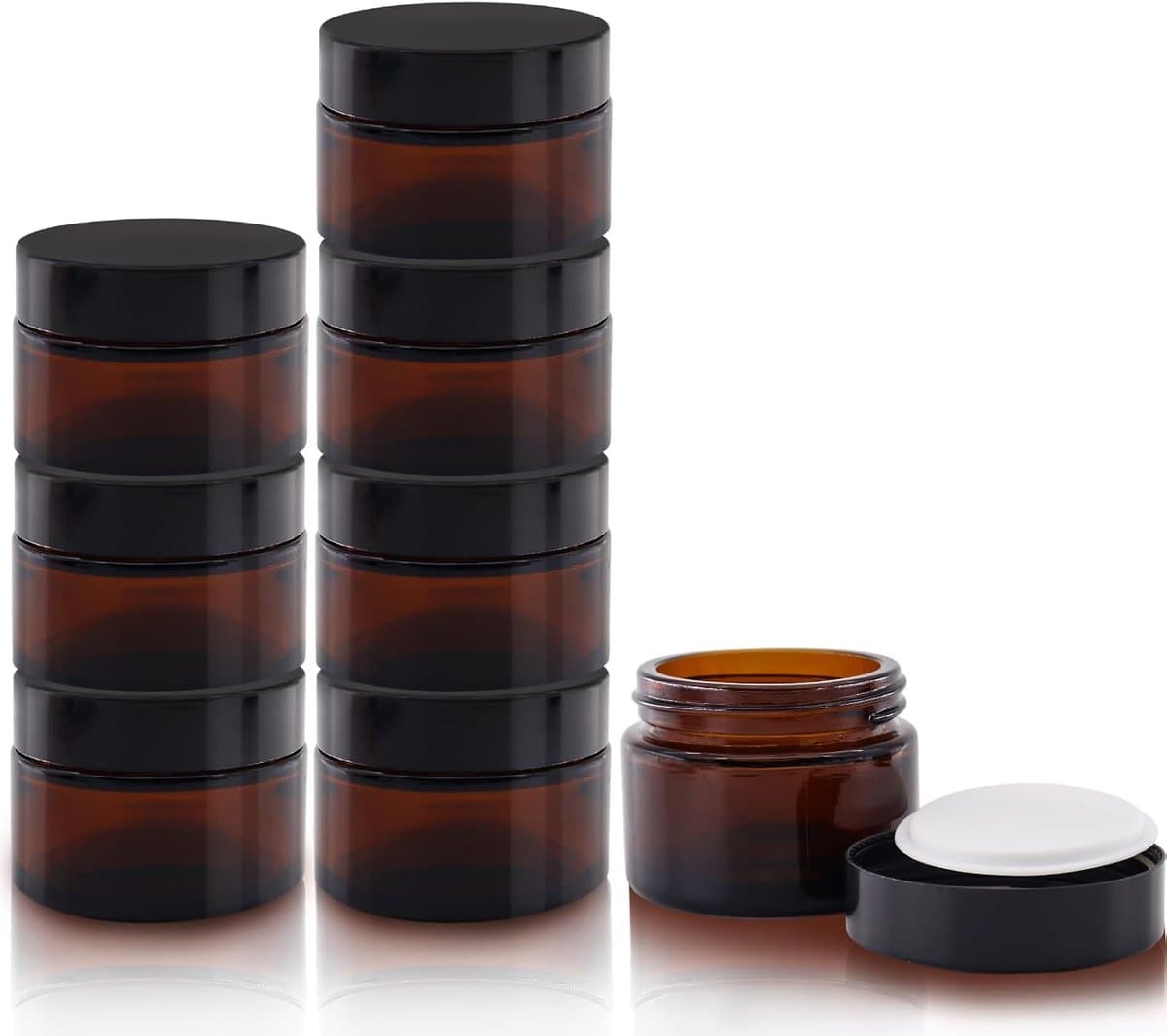8 crèmepotjes om te vullen, 50 ml, zalfpotjes van barnsteenglas, lege glazen van bruin glas, voor cosmetische crèmes, lotions, etherische oliën